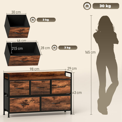 Homcom Cómoda marrón 98 x 29 x 63 cm 2