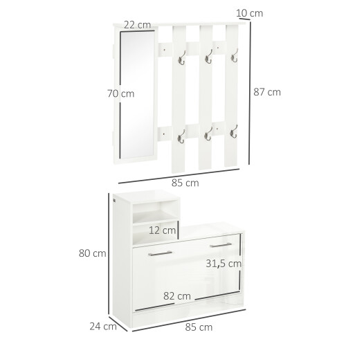 Homcom Muebles de Entrada Blanco 85 x 24 x 80 cm 2