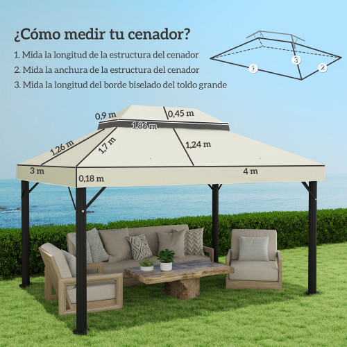 Outsunny Techo de Repuesto Beige 400 x 300 cm 2