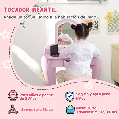 ZONEKIZ Tocador Infantil Rosa 55 x 36 x 86 cm 1