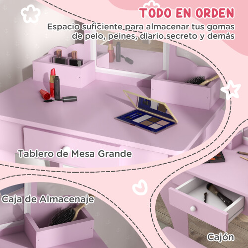 ZONEKIZ Tocador Infantil Rosa 55 x 36 x 86 cm 2