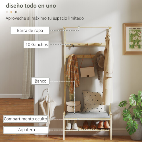 Homcom Perchero Zapatero Marrón 73.5 x 34 x 171 cm 1