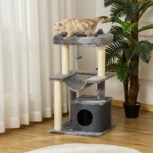(Grey) PawHut Cat Tree, 90cm Cat Tower with Sisal Scratching Posts