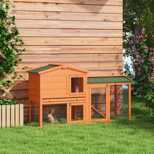 PawHut Conejera de Madera Rojo 150 x 45 x 85 cm 1