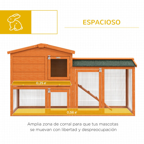 PawHut Conejera de Madera Rojo 150 x 45 x 85 cm 2