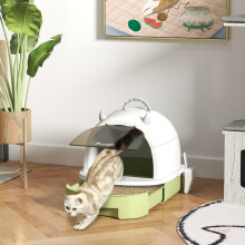 PawHut Cat Litter Tray w/ Lid, Enclosed Cat Litter Box w/ Pull-Out Drawer