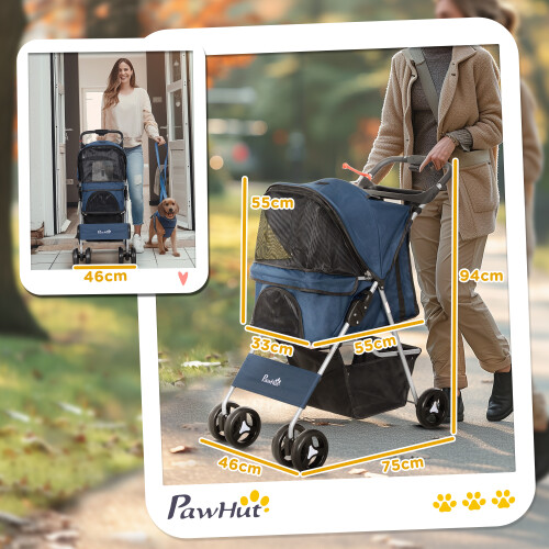 PawHut Cochecito para Perro Azul 77 x 45 x 99.5 cm 2