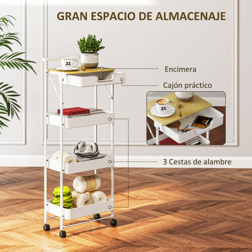 Homcom Carrito Auxiliar Blanco 45 x 29.5 x 117.5 cm 1