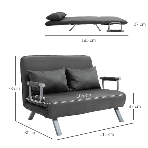 Homcom Sofá Cama Doble Gris 111 x 80 x 78 cm 2