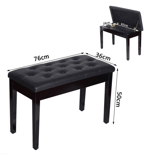 Homcom Taburete de Piano Negro 76 x 36 x 50 cm 2