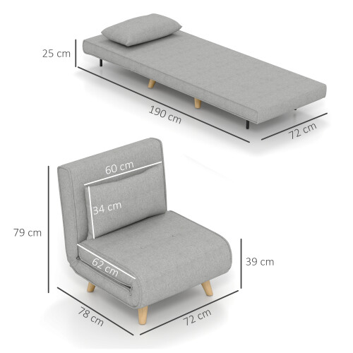 Homcom Sofá Cama Individual Gris 72 x 78 x 79 cm 2