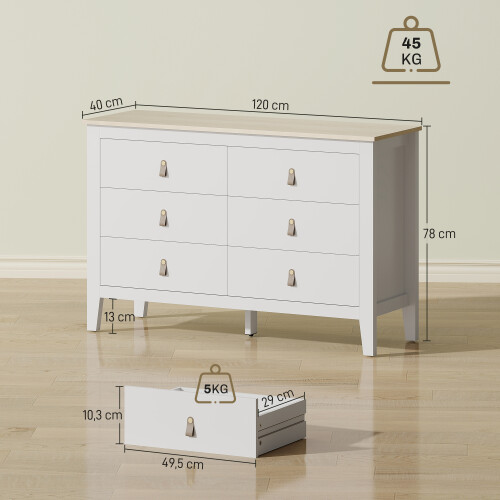 Homcom Cómoda para Dormitorio Blanco 120 x 40 x 78 cm 2