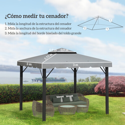 Outsunny Techo de Repuesto Gris 300 x 300 cm 2