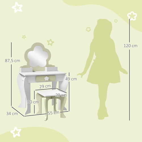 ZONEKIZ Tocador para Niña Blanco 55 x 34 x 87.5 cm 2