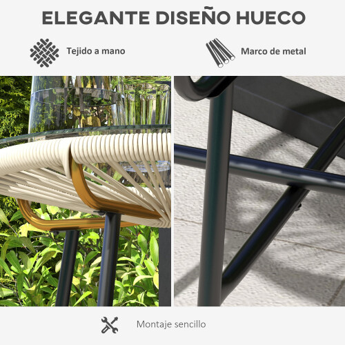 Outsunny Mesa de Ratán Beige 50 x 50 x 50 cm 2