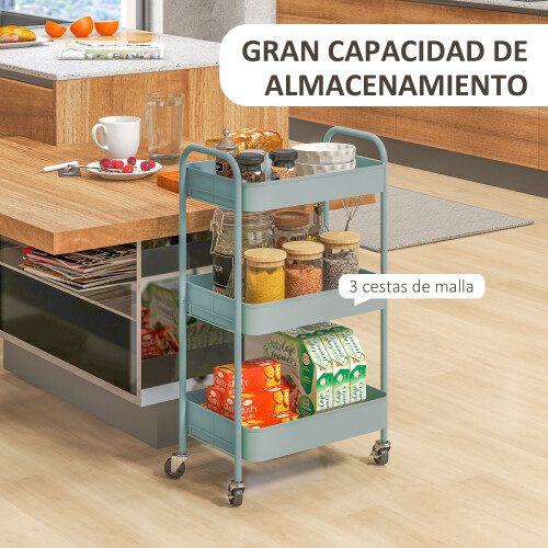 Homcom Carrito Auxiliar Azul 45 x 30.6 x 79 cm 1