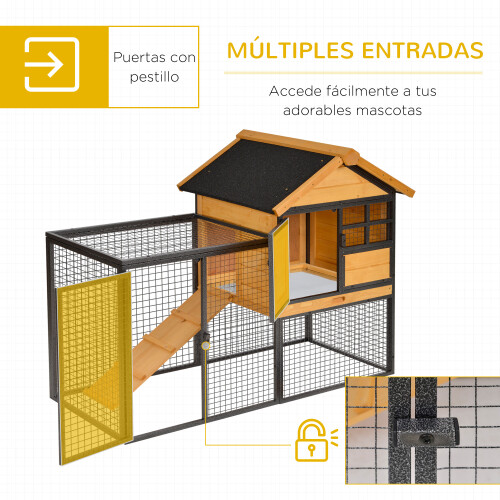 PawHut Conejera de Exterior Multicolor 122 x 63 x 92cm 2