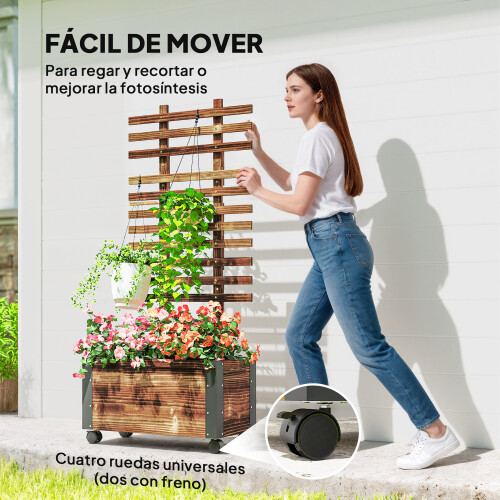 Outsunny Jardinera con Celosía Marrón 65 x 31 x 147 cm 2