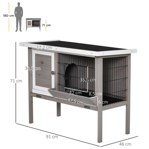 PawHut Conejera de Madera Gris 91 x 46 x 71 cm 2