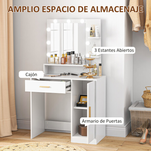 Homcom Tocador de Maquillaje Blanco 80 x 40 x 140 cm 2