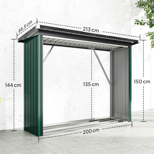 Outsunny Cobertizo para Leña Verde 213 x 66.5 x 150 cm 2