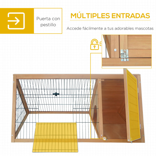 PawHut Jaula para Conejo Marrón 116 x 62.2 x 52.5 cm 2