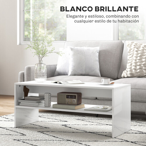 Homcom Mesa de Centro Blanco 100 x 40 x 41.5 cm 1