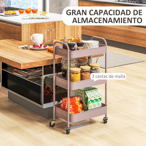 Homcom Carrito Auxiliar Rosa 45 x 30.6 x 79 cm 1
