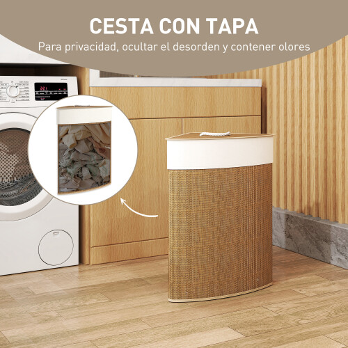 Homcom Cesto Ropa Sucia Marrón 35 x 35 x 60 cm 2
