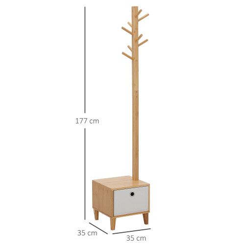 Homcom Perchero Pie con Banco Marrón 35 x 35 x 177 cm 2