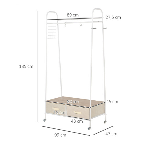 Homcom Perchero Metálico con Rueda Bicolor 99 x 47 x 185cm 2