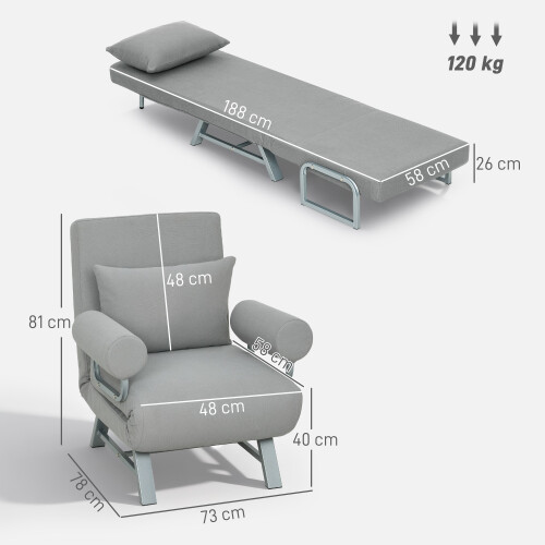 Homcom Sofá Cama Individual Gris 73 x 78 x 81 cm 2
