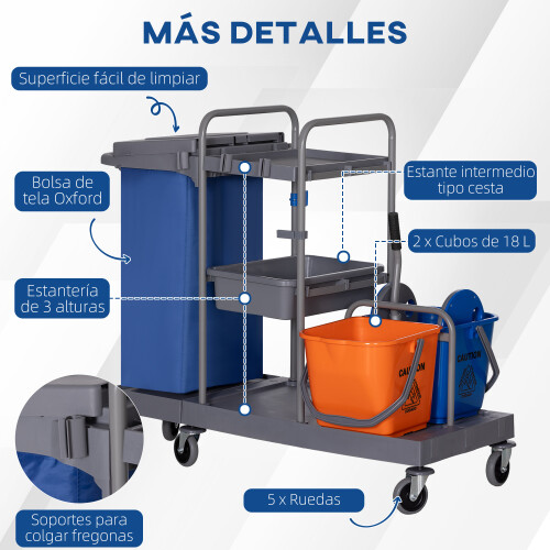 Homcom Carro de Limpieza Multicolor 111 x 63.3 x 103 cm 2