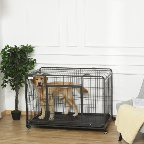 PawHut Jaula Metal Perro Gris 125 x 76 x 81 cm 1