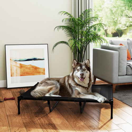 PawHut Cama Elevada Perros Negro 122 x 92 x 23 cm 1