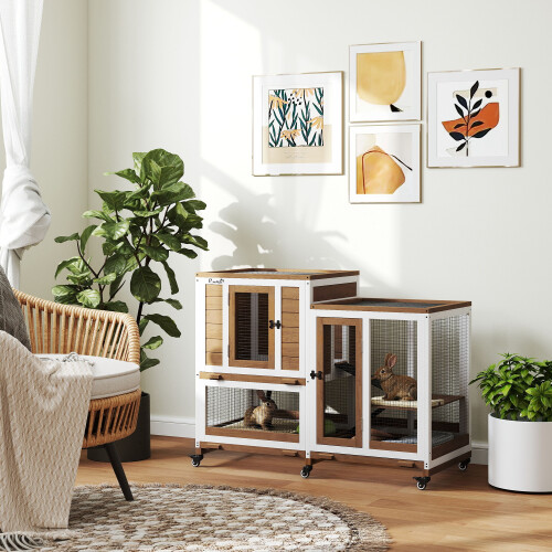 PawHut Conejera de Madera Bicolor 110 x 50 x 86 cm 1