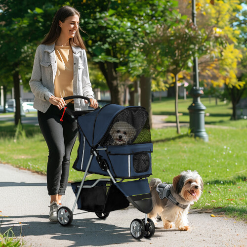 PawHut Cochecito para Perro Azul 75 x 45 x 97 cm 1