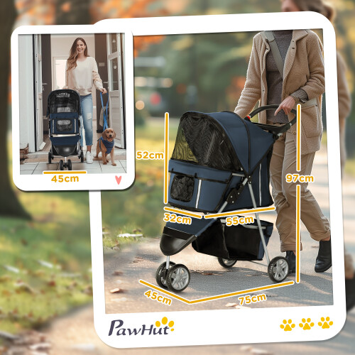 PawHut Cochecito para Perro Azul 75 x 45 x 97 cm 2