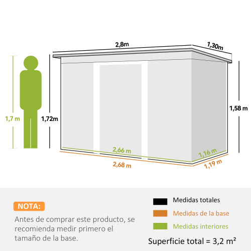 Outsunny Cobertizo de Jardín Gris 280 x 130 x 172 cm 2