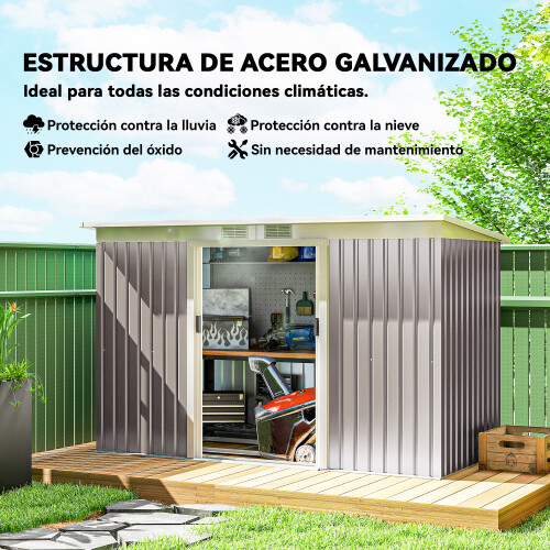 Outsunny Cobertizo de Jardín Gris 280 x 130 x 172 cm 2
