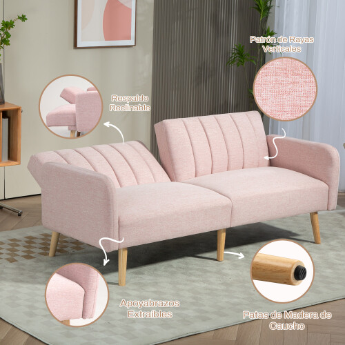 Homcom Sofá Cama Rosa 173 x 75 x 73 cm 1