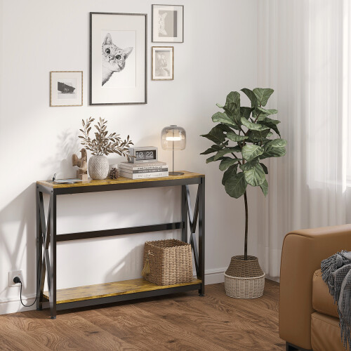 Homcom Mesa Consola marrón 100 x 24 x 75 cm 1