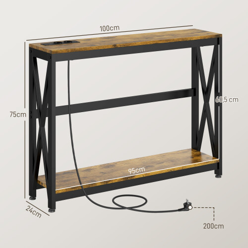 Homcom Mesa Consola marrón 100 x 24 x 75 cm 2