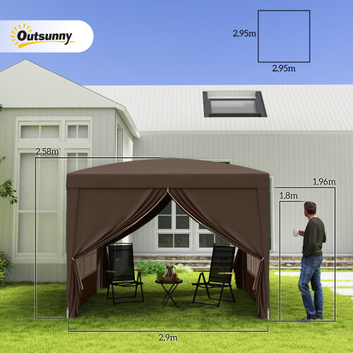 Outsunny Carpa Plegable Marrón 295 x 295 x 258 cm 2