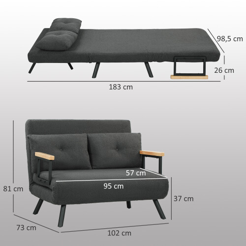 Homcom Sofá Cama Doble Gris 102 x 73 x 81 cm 2