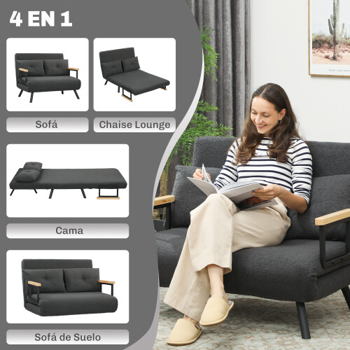 Homcom Sofá Cama Doble Gris 102 x 73 x 81 cm 2