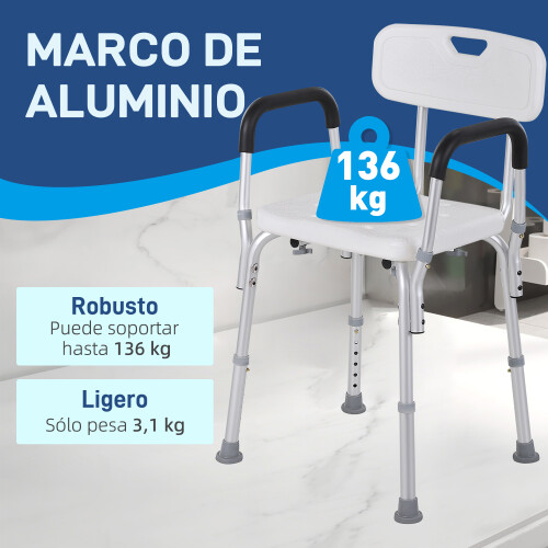 Homcom Silla para Ducha Blanco 51.5 x 51.5 x 84 cm 2