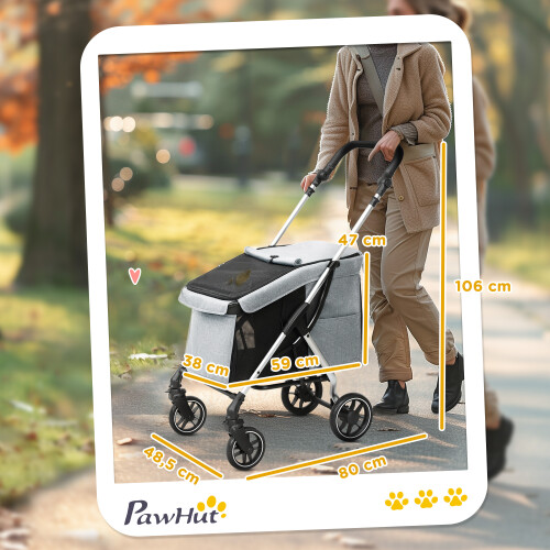 PawHut Cochecito para Perro Gris 80 x 48.5 x 106 cm 2