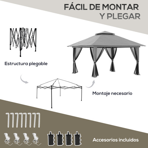Outsunny Carpa Plegable Gris 392 x 392 x 283 cm 2
