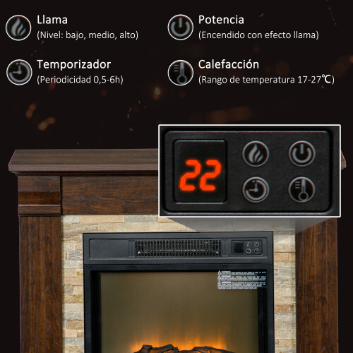 Homcom Chimenea Eléctrica Marrón 80 x 21.6 x 67.8 cm 2